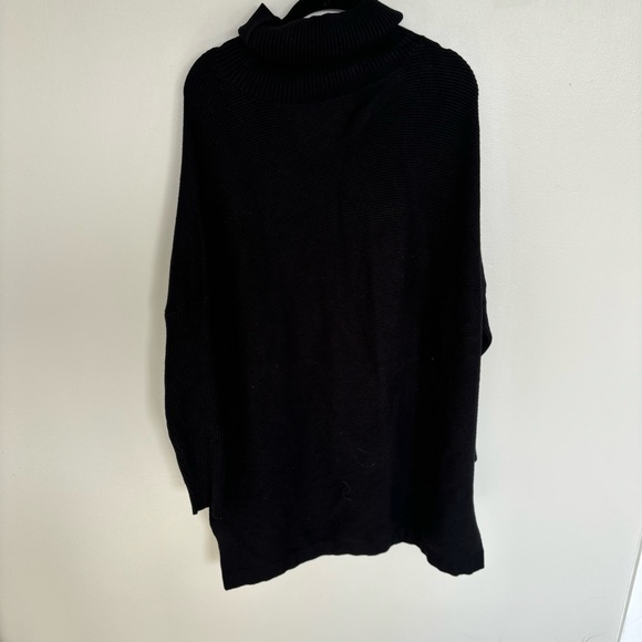 Black Turtleneck Sweater Oversized Split Hem Comfy Cozy Pullover Fall Winter XL - Picture 10 of 11